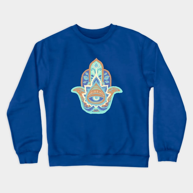 Hamsa Hand - Aquamarine(March) Crewneck Sweatshirt by akaneyabushita